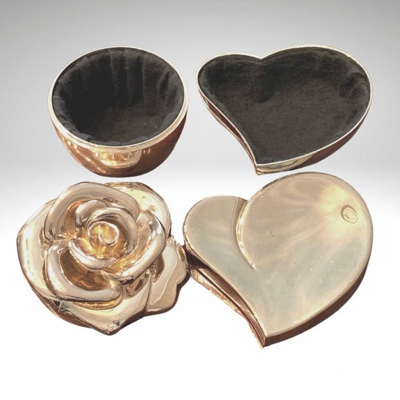 Rose And Heart Shape Metal Jewelry Boxes Felt Lined Trinket or Vanity Set - Picture 4 of 10